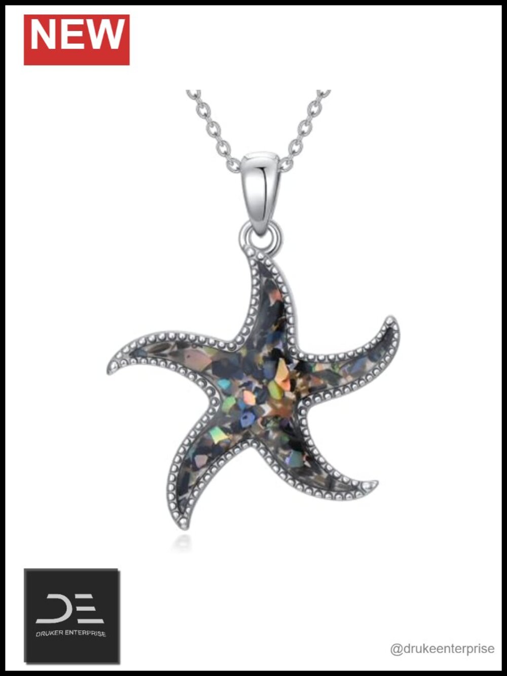 925 Sterling Silver Starfish Pendant Necklace Women Abalone Shell Inlaid